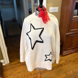 Aerie UnReal Crew Cream & Black Star Sweater XS
